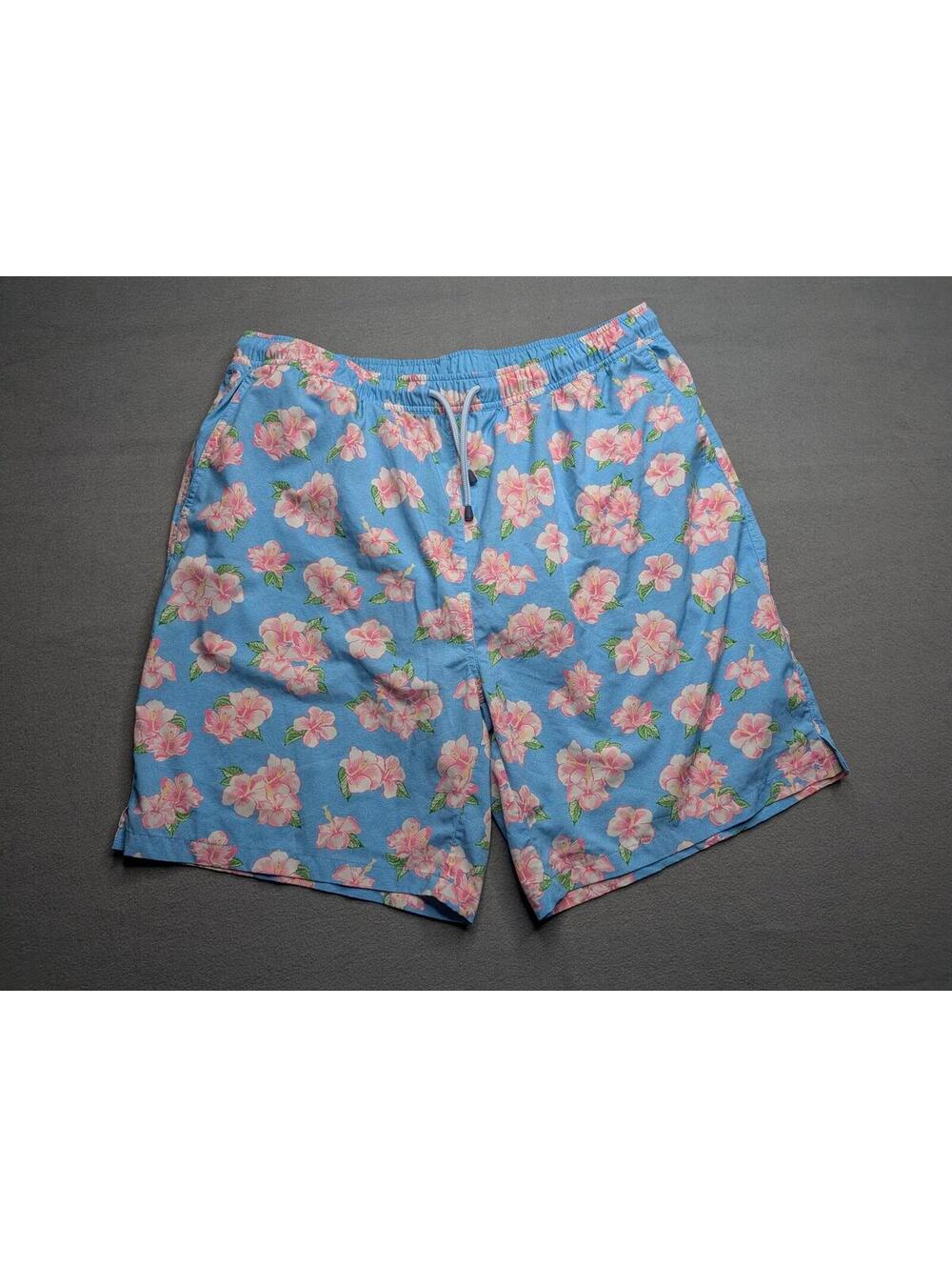 Peter Millar Swim Shorts Mens Large Blue Floral Elastic Lined Trunks Pockets